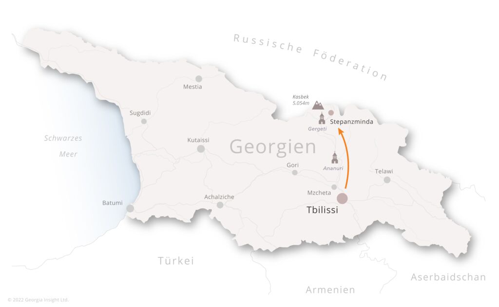 Karte mit Reiseroute zur Georgien Reise Tagestour Kasbek Tagestour Kasbek - Entlang der georgischen Heerstraße